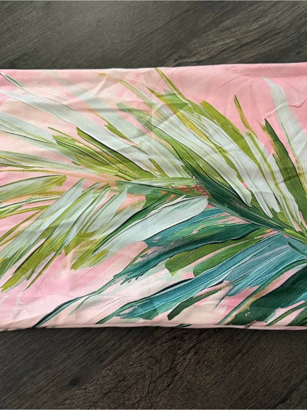 Decorative Pink Palm-Print Throw Pillow Cover